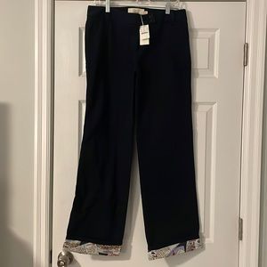 NWT J. Crew navy flannel lined postcard print pants, size 10.
